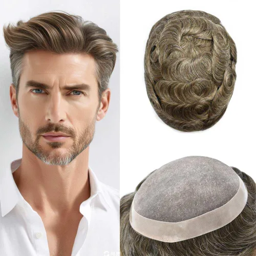 Miniatura 44 de Mens Toupee Hair Piece For Men Fine Mono Men Hair System Toupee For Men Hair Piece Real Human Hair System For Men Protesis Capilar Para Hombre 6x9