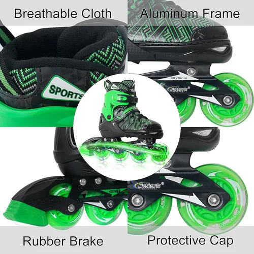 Miniatura 6 de Nattork Patines en línea ajustables para niños y niñas, azul negro rojo con ruedas iluminadas, patinaje sobre ruedas juvenil para principiantes de 3
