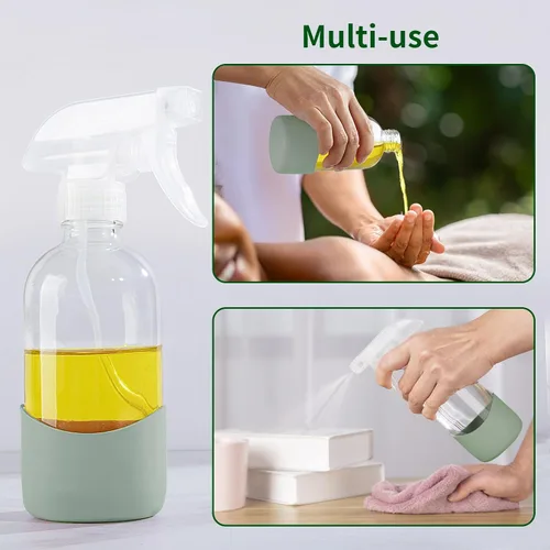 Miniatura 7 de HOMBYS Botellas vacías de vidrio transparente de 8 onzas con protección de funda de silicona, recipientes recargables para soluciones de limpieza