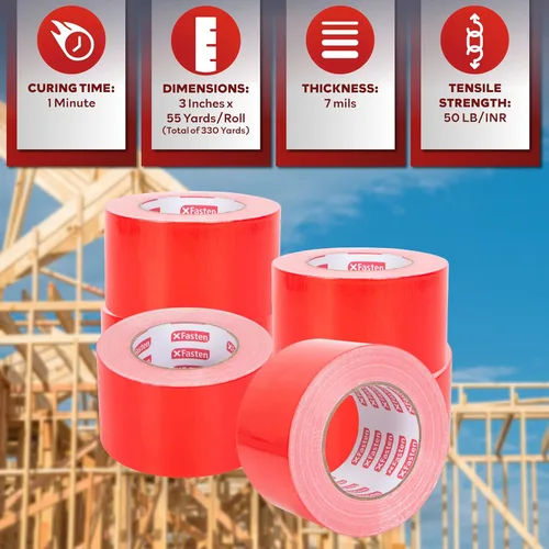 Miniatura 2 de XFasten - Cinta de cosido para construcción roja de 3" x 55 yardas (paquete de 6, total 990 pies) Cinta de revestimiento para cinta de resina epoxi