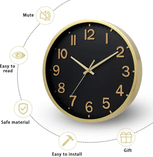 Miniatura 4 de Relojes de Pared a Pilas de 8 Pulgadas, Reloj de Pared Moderno Silencioso Sin Tictac para Sala de Estar, Dormitorio, Cocina, Oficina, Aula, Negro