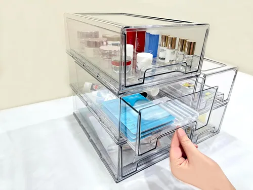 Miniatura 7 de Cajones de almacenamiento apilables, organizador extraíble transparente con asas y almohadillas antideslizantes para cocina, refrigerador