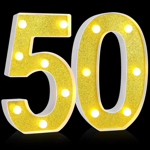 Miniatura 27 de Treela Números decorativos de cumpleaños de 8.7 pulgadas, letrero de número de marquesina con purpurina para decoración de fiesta de cumpleaños, Oro