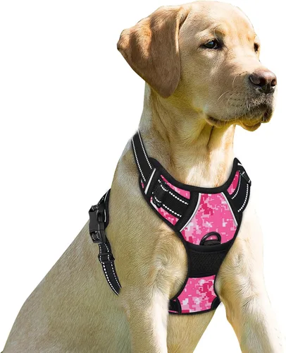 Miniatura 41 de BARKBAY Arnés sin tirones para perro, clip frontal, resistente, reflectante, mango de fácil control para pasear perros grandes (negro, L)