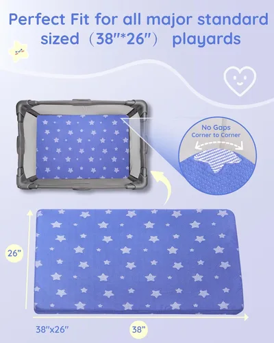 Miniatura 3 de Lilian&Gema Cubrecolchón Pack and Play 38"x26"x1.5", Colchón Portátil para Parque Infantil, Cubrecolchón Pack N Play, Funda Suave, Transpirable e