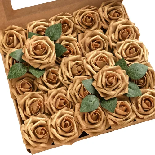 Miniatura 22 de Ling’s Moment - Flores Artificiales, 50 piezas, Rosas Verde Pavo Real con Tallos, 3" de Tacto Real, Espuma DIY para Ramilletes de Boda/Centros