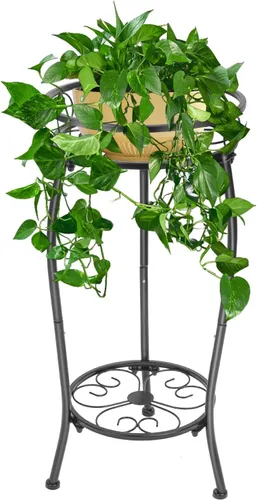 THKFUL Soporte de metal para plantas para interiores y exteriores, soporte de 2 niveles altos para plantas en maceta, soporte para plantas de hierro