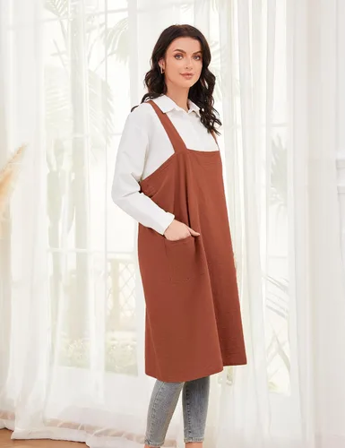 Miniatura 4 de Schine Pinafore de algodón con espalda cruzada para mujer, con bolsillos grandes, prácticos delantales para trabajos de jardinería, cocina, Naranja