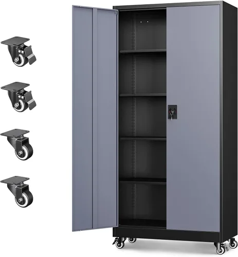 Miniatura 27 de Letaya Armarios de almacenamiento de metal para garaje con puerta con cerradura y estantes ajustables, gabinetes de herramientas de acero