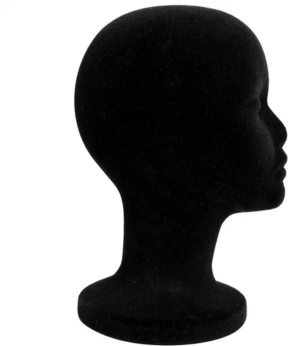 Miniatura 7 de Foraineam Paquete de 2 cabezas de maniquí de espuma negra, cabezas de espuma de maniquí femenino de 12 pulgadas, soporte para peluca, sombreros