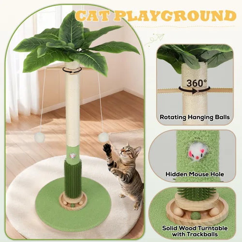 Miniatura 3 de Poste rascador para gatos, 37.5 pulgadas de alto, palmera natural de sisal para interiores, rascador vertical estable para gatos con juguete