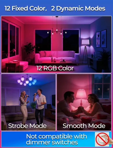 Miniatura 3 de ILC Bombilla LED que cambia de color, equivalente a A15 a 40 W, 5000 K luz blanca diurna, 450LM 5W E26 base de tornillo RGBW, bombilla de estado