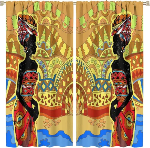 Miniatura 30 de Cortina de mujer africana, con estampado étnico tribal y étnico, reducción de ruido, para dormitorio, sala de estar, cortinas con aislamiento