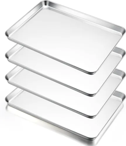 Miniatura 17 de E-far Mini bandeja para horno tostador, bandeja para hornear galletas de acero inoxidable de 9.4 x 7.3 pulgadas, bandeja pequeña de metal no tóxico