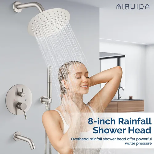 Miniatura 2 de Airuida Juego de sistema de ducha de lluvia de 3 funciones, combo de ducha de bañera de montaje en pared con ducha de mano y boquilla de bañera