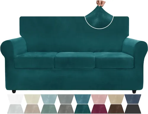 Miniatura 47 de ZNSAYOTX Funda de terciopelo de 3 piezas para sofá de 3 piezas con 2 fundas de cojín de asiento extra grandes, funda elástica para sofá de 2 plazas