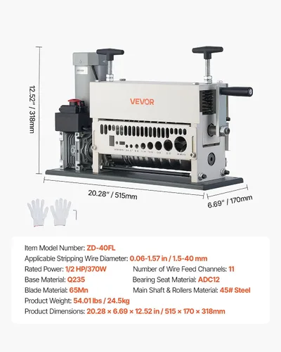 Miniatura 7 de VEVOR Máquina Pelacables Eléctrica, 0.06-1.57 pulgadas, Pelacables Automático de Cable de Cobre de 11 Canales, Herramienta Pelacables de 370W