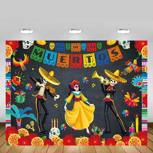 Miniatura 5 de MEHOFOND Telón de fondo del Día de los Muertos de 7 x 5 pies, fiesta mexicana, calavera de azúcar, flores, fondo de fotografía, vinilo Dia De Los