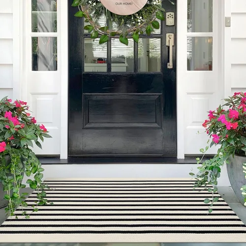 Miniatura 26 de IOHOUZE Alfombra Rayada Gris y Blanca - 27.5" X 43" Tapetes para Puerta Delantera al Aire Libre, Alfombra Lavable para Decoración de Porche