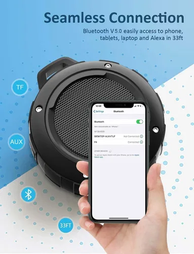 Miniatura 6 de Kunodi - Bocina Bluetooth resistente al agua, para exteriores, minibocina de viaje inalámbrica y portátil para ducha con subwoofer, graves Negro
