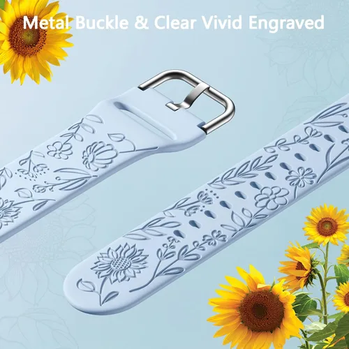 Miniatura 3 de Samsung Galaxy - Correa deportiva de silicona grabada con girasol de 1.575 pulgadas/1.732 pulgadas, para mujeres y hombres Azul claro