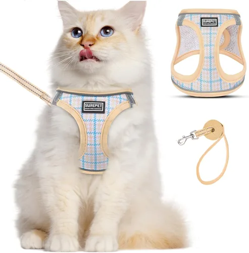 Miniatura 10 de Arnés para gatos y correa para caminar, arnés suave ajustable para gatitos, cachorros, gatos pequeños, chaleco reflectante a prueba de escapes
