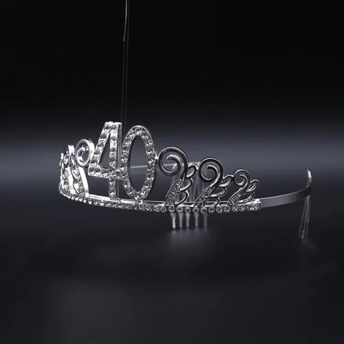 Miniatura 3 de Frcolor Tiara de cumpleaños, diamantes de imitación 40 cumpleaños coronas feliz 40 cumpleaños