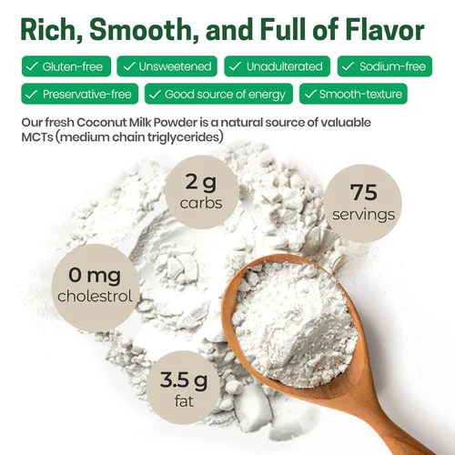 Miniatura 6 de Z Natural Foods Leche de coco orgánica en polvo, alternativa vegana totalmente natural sin lácteos con MCTs - Crema de coco sin azúcar para café
