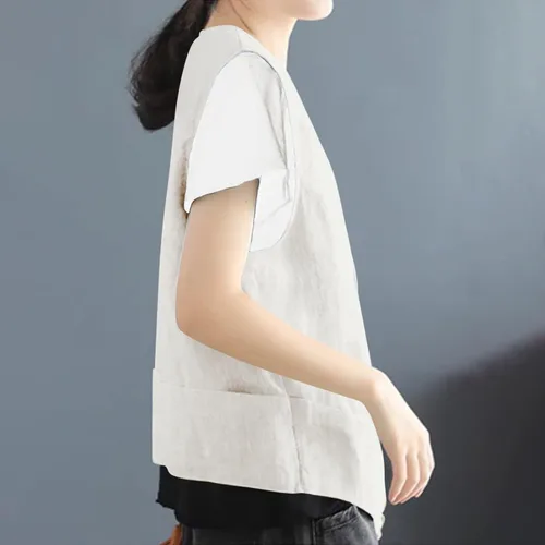 Miniatura 3 de COTECRAM Chaleco de lino de algodón para mujer, casual, sin mangas, con botones, ligero, para verano, holgado, ropa de abrigo