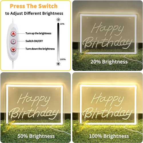 Miniatura 3 de Letrero de neón LED de feliz cumpleaños de 11.8 x 8.3 pulgadas, luz de neón regulable blanca cálida, decoración de pared alimentada por USB