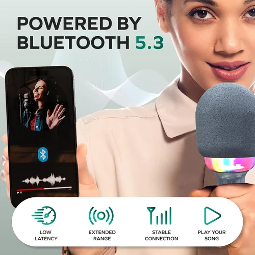 Miniatura 4 de Coby Micrófono LED para karaoke, micrófono inalámbrico con 5 modos de luz y 4 modos de cambio de voz, altavoz Bluetooth compatible con smartphone