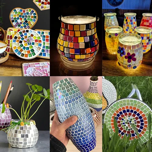 Miniatura 7 de Azulejos de mosaico de cristal cuadrados de 1.1 libras, azulejos de mosaico de vidrio iridiscentes para manualidades, piezas de mosaico