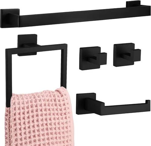 Miniatura 10 de Gisafai Juego de 15 piezas de accesorios de baño negros de 23.6 pulgadas, kit de barra de toalla de baño de acero inoxidable, toalleros, ganchos