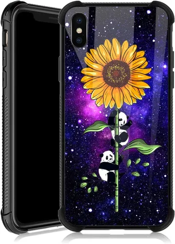 Miniatura 41 de Funda para iPhone Xs Max, diseños de girasol, estrella, cielo, cubierta trasera de cristal templado antiarañazos, esquinas reforzadas, carcasa