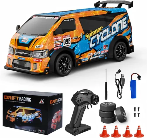 Coche RC de Deriva Escala 1:24 Vehículo de Control Remoto 25KM/H(Pico) 4WD con Deriva, Coche RC de Deriva JDM con Luces LED Batería Recargable USB,