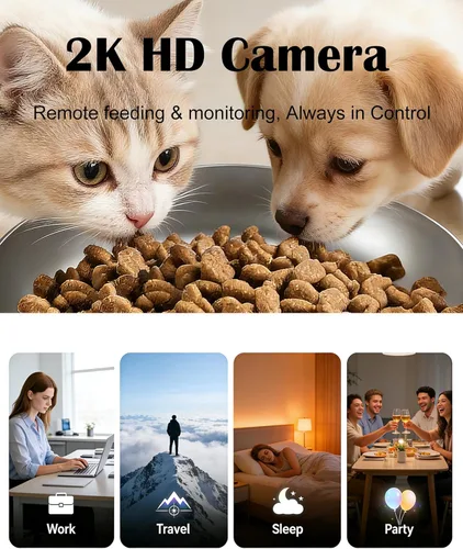 Miniatura 6 de Comedero automático para gatos con cámara 2K, dispensador inteligente de alimentos para mascotas 5G WiFi para gatos y perros pequeños, alimentador