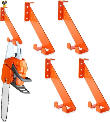 Miniatura 12 de Soporte para motosierra 3 en 1 de 10 pulgadas, soporte de pared de motosierra resistente, colgador de sierra de cadena de acero calibre 10