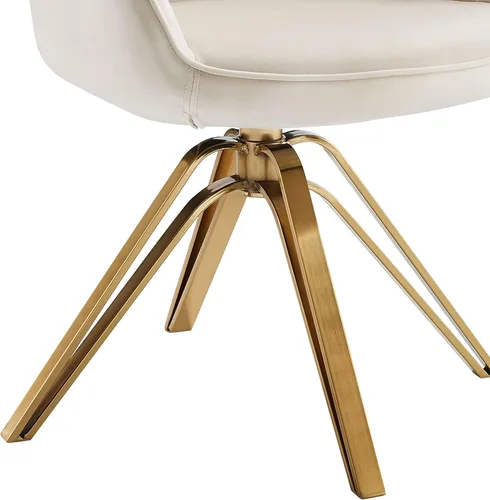 Miniatura 6 de Art Leon Silla giratoria moderna de mediados de siglo, silla de escritorio sin ruedas, sillón tapizado de tela con patas doradas, blanco roto Blanco