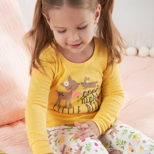 Miniatura 4 de Gerber - Juego de pijamas para niña (4 piezas), amarillo ((Yellow Deer), 24 meses