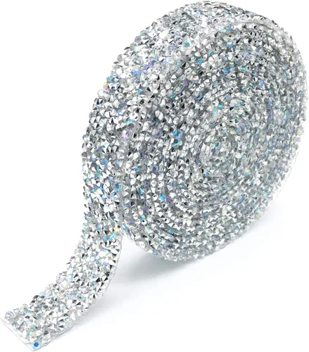 Miniatura 7 de Dowarm Cinta de diamantes de imitación de 3 yardas, rollo de cinta de diamantes de imitación, envoltura de malla con diamantes de imitación Negro