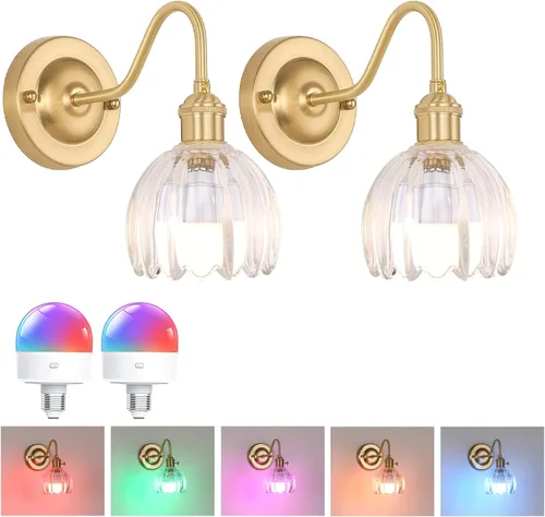 Miniatura 24 de Shenmoyl Aplique de pared vintage a pilas con bonita pantalla de vidrio de tulipán blanco, inalámbrico, recargable, luz de pared funciona
