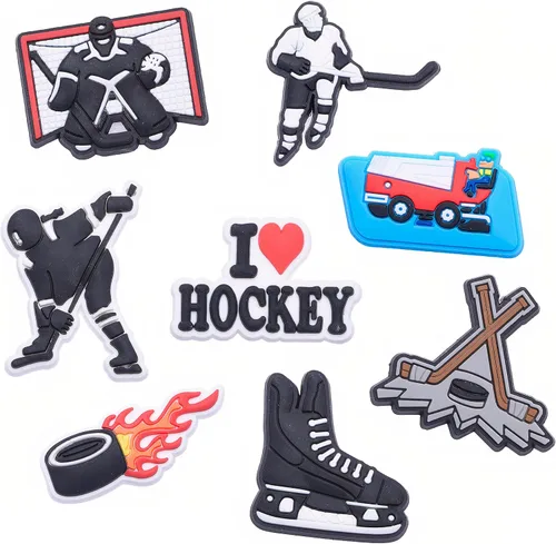 8 dijes para zapatos de hockey Croc, dijes para decoración de zapatos deportivos de hockey Feild Hockey, accesorios para zapatos, pulsera, pulsera,