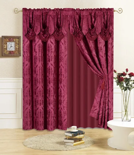All American Collection Nuevo juego de cortinas de 4 piezas con cenefa adjunta y transparente con 2 alzapaños incluidos (63 pulgadas de largo,