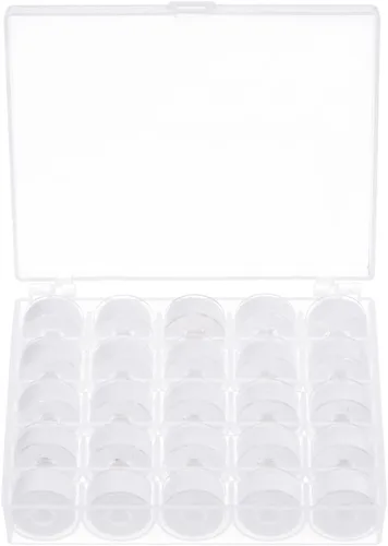 Miniatura 10 de HARFINGTON Juego de hilos de bobina preenrollados tamaños estándar con caja de 25 compartimentos para bordar y máquina de coser, color azul oscuro