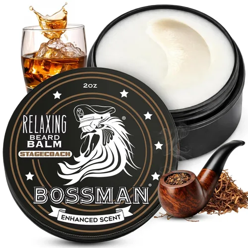 Bálsamo relajante para barba Bossman para hombres (aroma Stagecoach) – Controla, relaja, engruesa y suaviza para el cuidado óptimo de la barba –