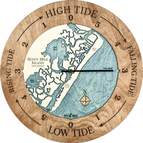 Miniatura 8 de Sea & Soul Seven Mile Island - Reloj de marea náutico de 16 pulgadas, Avalon y Stone Harbor - Reloj de marea alta con mapa de madera en 3D, regalos