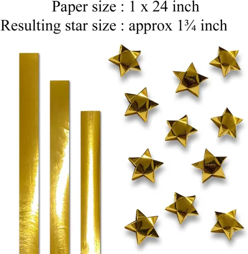 Miniatura 2 de 100-Strips Gold Foil Paper Strips for Making Origami Stars, Lucky Stars, Puff Stars. Reflective Mirror Shiny Paper Strips, 1 x 24 inch. (BIG Gold)