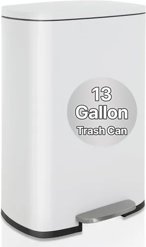 Cubo de basura de 13 galones con tapa de cierre suave, cubo de basura de cocina con pedal de acero inoxidable, cubo extraíble resistente al olor,