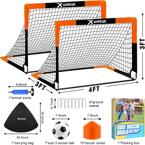Miniatura 2 de Kids Soccer Goals for Backyard Set of 2, 4 x 3 ft/6 x 4 Toddler Soccer Goal Training Equipment with Soccer Ball, Cones, Pop Up Soccer Net for Kids