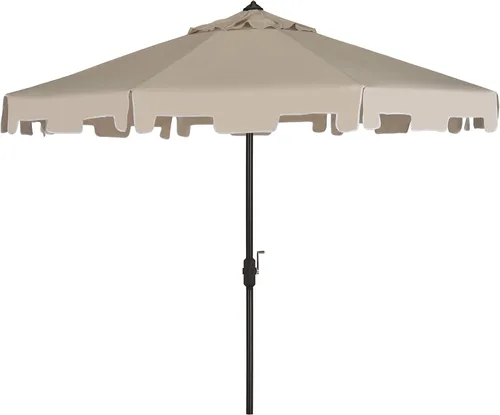 Miniatura 17 de SAFAVIEH Zimmerman - Sombrilla de patio con manivela de 9 pies para exteriores, toldo azul y blanco bebé, poste de aluminio marrón, cenefa